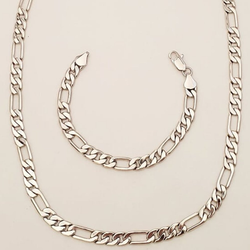 Goldfathers Jewelry.  Rhodium Layered Medium Figaro 22" & 7" Set. UNISEX